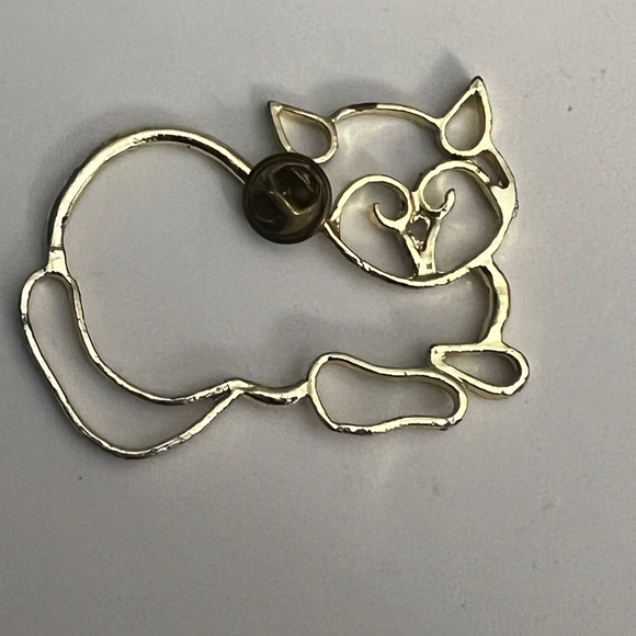 Gold-Toned Wire Frame Cat Kitty Lapel Hat Pin - Picture 2 of 2